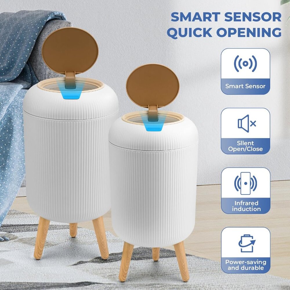 Pukomc 2 pk Smart Sensor Trash Can 3 Gallon + 2.6 Gallon Hand Free Touchless - Picture 6 of 7
